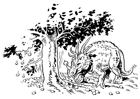 Dinosaur finds food abundant with a few knocks against what might have been a fruit tree.