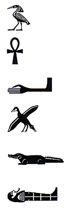 Hieroglyphics reading down.