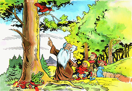 A pedagogue leads children in learning about nature.