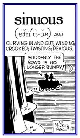 Descriptive of a road that is curving in and out and twisting in and out.