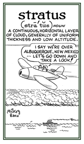 A continuous horizontal layer of clouds.