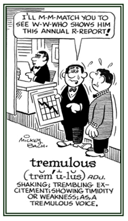 Referring to a shaking or a weak voice.