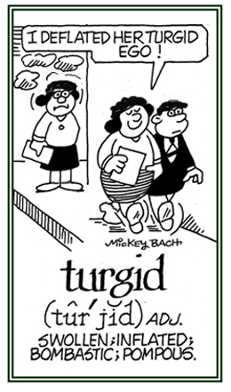 Pertaining to being bombastic or pompous.