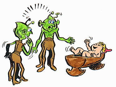 A strange baby born to couple from outer space.