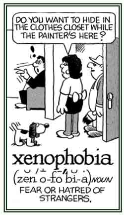 An abnormal fear of strangers.